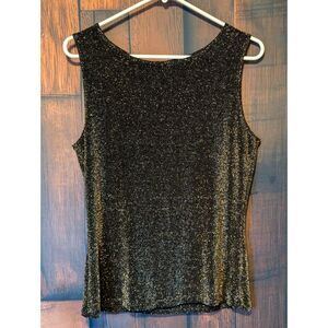 Jaipur Black Gold Glitter Stretchy Womens Tank Top Size Large Glam Party Holiday